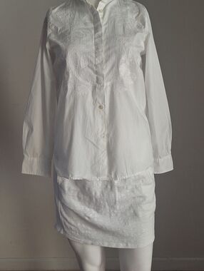 Gorgeous Minimalist Y2k Lauren Ralph Lauren White Embroidered Cotton Blouse Sz S